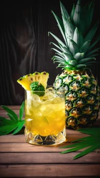 Pineapple cocktail. Summer refreshing tropical drink. Generative AI.