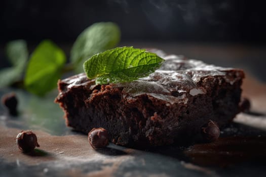 homemade chocolate brownies with dark background. Generative AI.