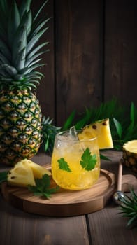 Pineapple cocktail. Summer refreshing tropical drink. Generative AI.