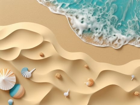 Top view of beach and sea background. Generative AI.