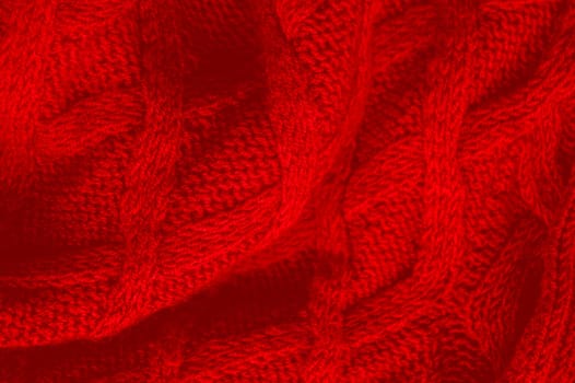 Macro Knitted Wool. Organic Woven Sweater. Structure Knitwear Warm Background. Abstract Wool. Red Cotton Thread. Scandinavian Xmas Cloth. Detail Scarf Cashmere. Soft Knitted Fabric.
