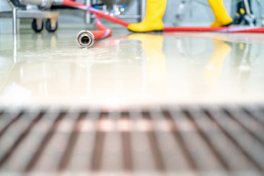 draining water from a boiler in a factory in food production.