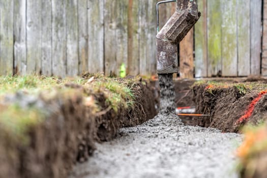 cementing the foundation in the ground when building a house.