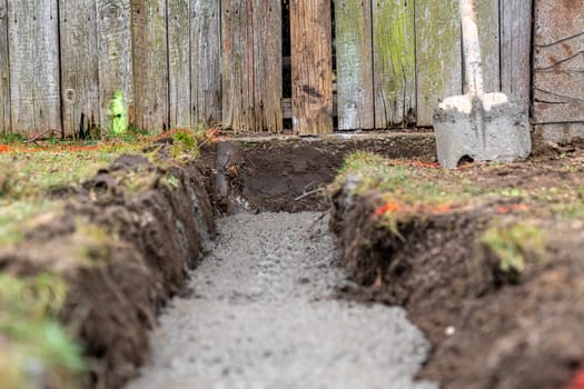 concrete foundation in the ground for building construction.
