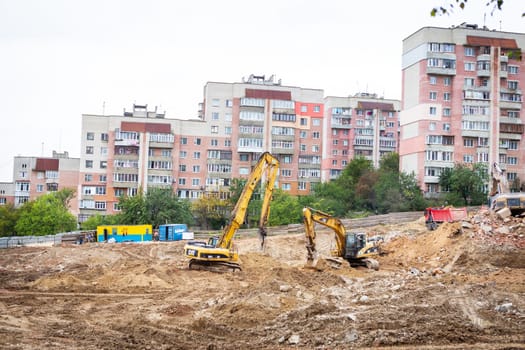 Ukraine, Rovno-November 09, 2021: Crane and construction site, the process of building a new building