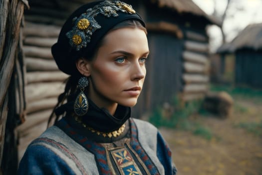 Culture of Ukraine, authenticity, uniqueness, independence and endurance. Local things, clothes, terrain. Yellow Ukrainian symbols, villages. High quality Generative AI .