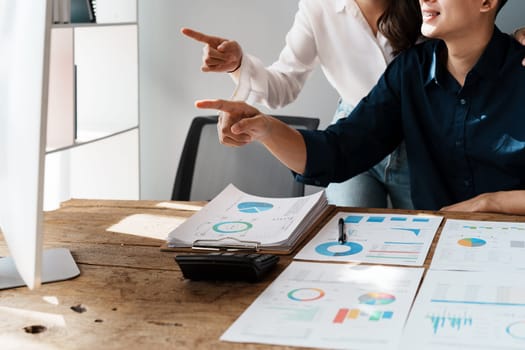 Startup family business, husband and wife discussing financial affairs, investing, making profit, tax deduction from trading using computer and investment budget paperwork working.