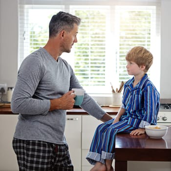 Starting the day with his son. a father and son enjoying some quality time at home