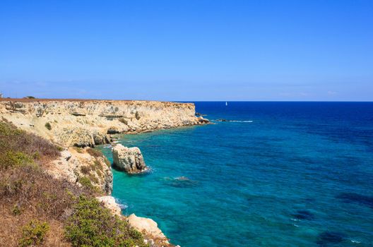 View of the Syracuse sea, famous city in Sicily, Italy