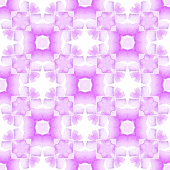 Watercolor ikat repeating tile border. Purple memorable boho chic summer design. Textile ready creative print, swimwear fabric, wallpaper, wrapping. Ikat repeating swimwear design.