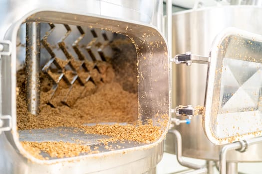stainless steel boiler for brewing beer in a brewery. High quality photo