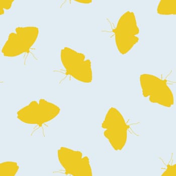 Scattered Butterfly Silhouette Seamless Repeat Pattern Background. Random Yellow Butterfly Silhouettes Digital Paper.