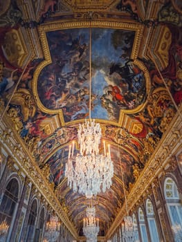 Hall of Mirrors (Galerie des glaces) in the palace of Versailles, France. The residence of the sun king Louis XIV