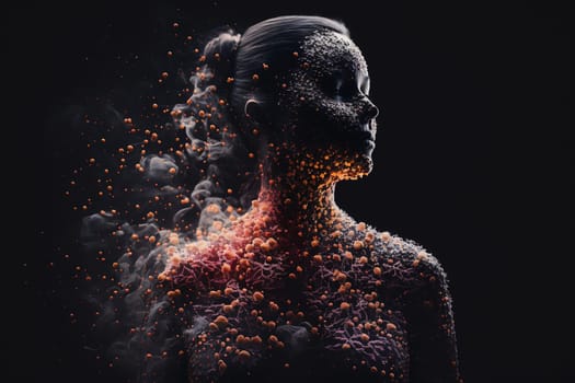 Oncology. Cancer cells. Chemotherapy. treatment for malignant in a human body caused by carcinogens and genetics with a cancerous cell as an immunotherapy symbol and medical therapy.
