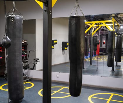 A shot of boxing bags in the sports complex