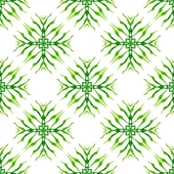 Hand drawn tropical seamless border. Green extraordinary boho chic summer design. Tropical seamless pattern. Textile ready admirable print, swimwear fabric, wallpaper, wrapping.