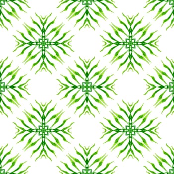 Hand drawn tropical seamless border. Green extraordinary boho chic summer design. Tropical seamless pattern. Textile ready admirable print, swimwear fabric, wallpaper, wrapping.