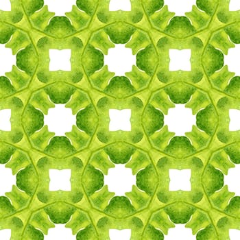 Textile ready favorable print, swimwear fabric, wallpaper, wrapping. Green amusing boho chic summer design. Green geometric chevron watercolor border. Chevron watercolor pattern.