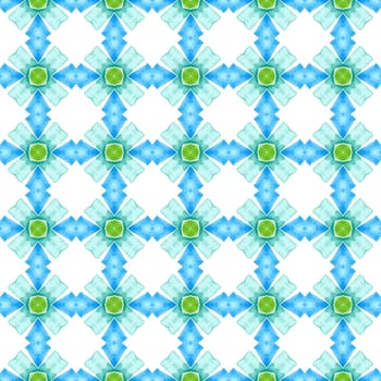 Watercolor ikat repeating tile border. Green grand boho chic summer design. Textile ready wonderful print, swimwear fabric, wallpaper, wrapping. Ikat repeating swimwear design.