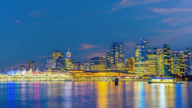 Downtown Vancouver skyline, cityscape of British Columbia in Canada at sunset