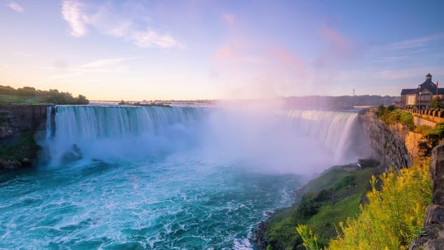 Niagara falls between Canada and United States of America at sunset