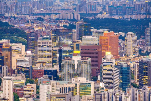 Downtown Seoul city skyline, cityscape of South Korea at sunset