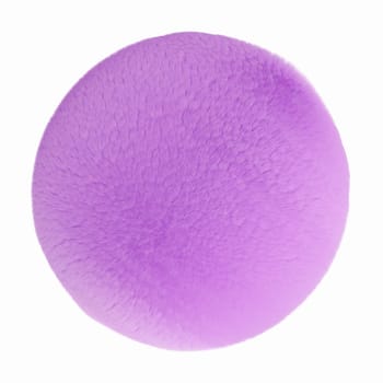 Fluffy purple 3D geometric shape, isolated on white background. Furry, soft and hairy sphere. Trendy, cute design element. Cut out object. 3D rendering