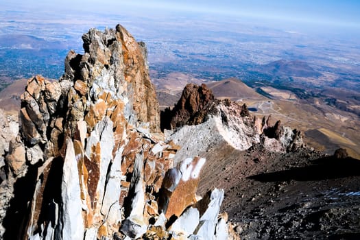 Top view of Erciyes volcano in Turkey in sunlight