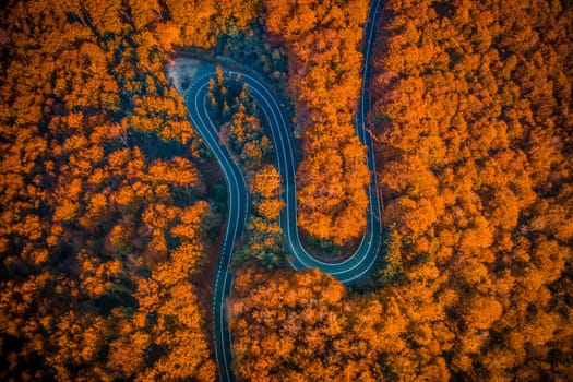 Top view of Transfagarasan mountain road at autumn