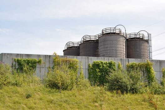 Old elevated tanks on Berthold-Beitz-Boulevard in Essen, Germany