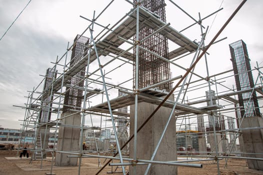 An oil and gas engineering and industrial construction. Formwork and concrete pouring