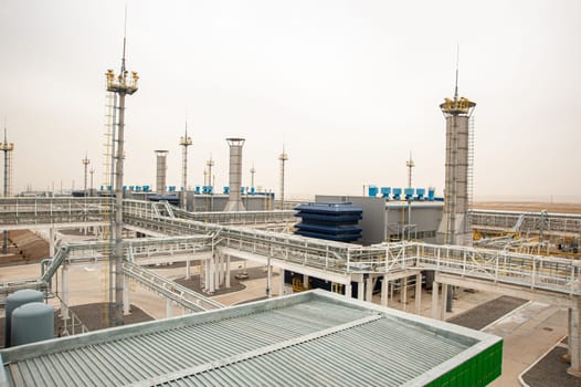 An oil and gas engineering and industrial construction. Panorama of the factory