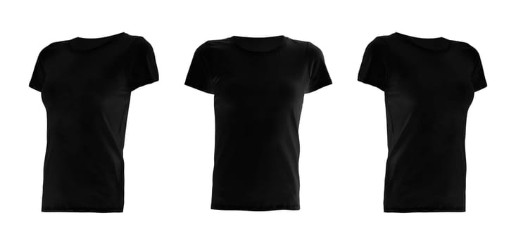 Three black T-shirts isolated on white