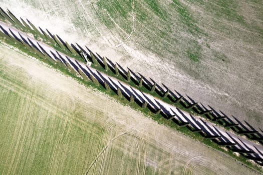 Aerial photographic documentation of a cypress road in the province of Siena Tuscany Italy 