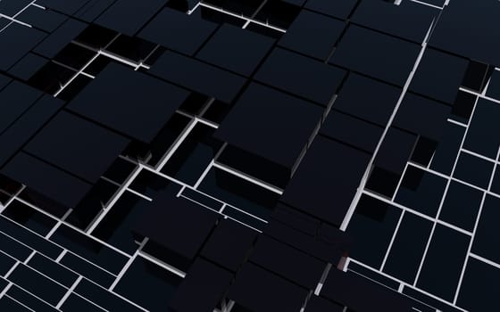 Abstract black glass blocks futuristic background, abstract cityscape, 3d rendering illustration