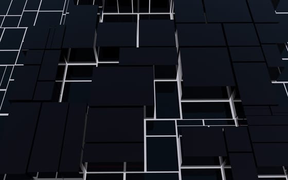 Abstract black glass blocks futuristic background, abstract cityscape, 3d rendering illustration