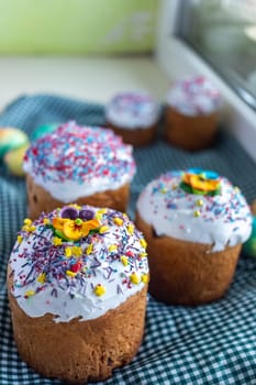 Easter Cakes - Traditional Kulich, Paska Easter Bread. Traditional Easter spring.