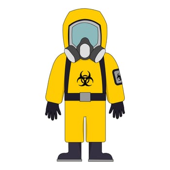 A person wearing a yellow hazard suit.