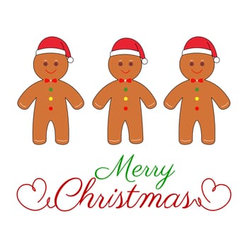 Three smiling gingerbread men with the text "Merry Christmas".