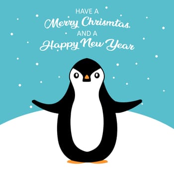 A happy penguin with the text "Have a Merry Christmas and a Happy New Year".