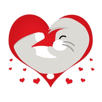 A small baby rabbit in the shape of a heart with smaller hearts floating below it.