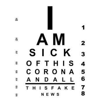 A eye chart with the text "I am sick of this corna and all this fake news".