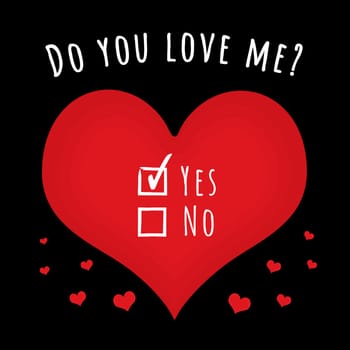 Love hearts with the text "do you love me?" and two tick boxes with "Yes No" next to them