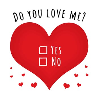 Love hearts with the text "do you love me?" and two tick boxes with "Yes No" next to them
