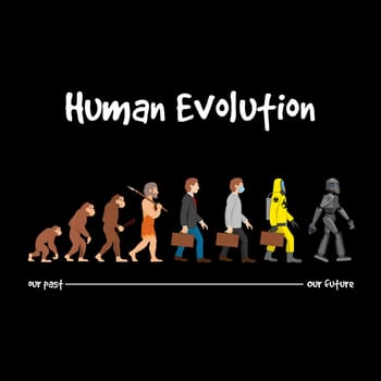 The evolution from past of monkeys to our future of robots.