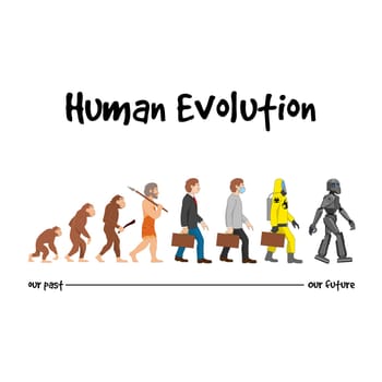 The evolution from past of monkeys to our future of robots.