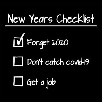 A funny new years checklist with boxes.