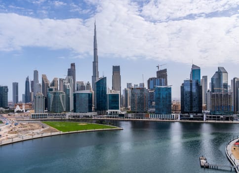 Skyline of Downtown Dubai and the business district from apartment in Business Bay in UAE