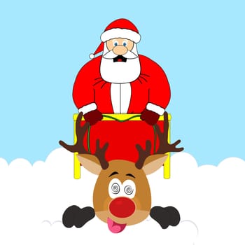 A red nose reindeer tired from pulling santa's sleigh.