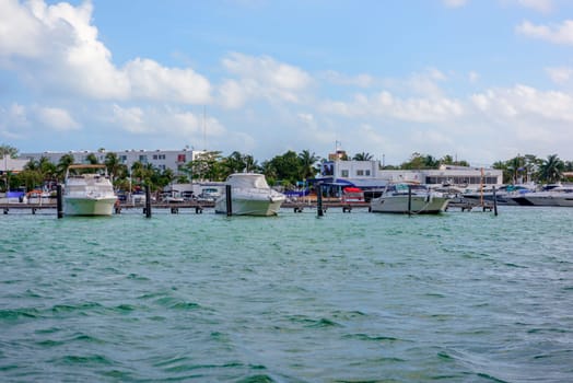 View from the sea to the buildings